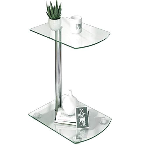 Side Table Glass Small Coffee Table Bedside Table End Table with 2 shelf Sofa Side Table for Livingroom/Bedroom Furniture