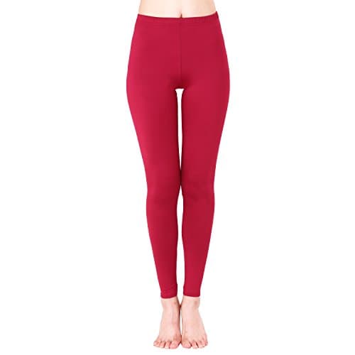 Brushed Leggings, Vinteey Womens Super Soft Solid Compression Stretchy High Waist Capri Leggings, Wine Red, XL