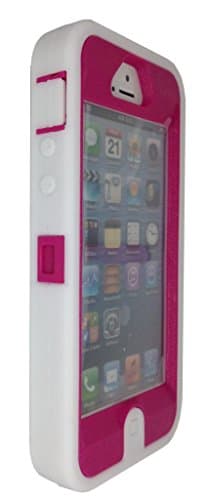 iphone 5s case, OKASE (TM) iPhone 5 / 5s Durable Protective Hybrid Heavy Duty Armor Cover Shockproof / Dustproof Case - built-in Screen Protector ( Original User Friendly Packaging) - White on Hot-Pink