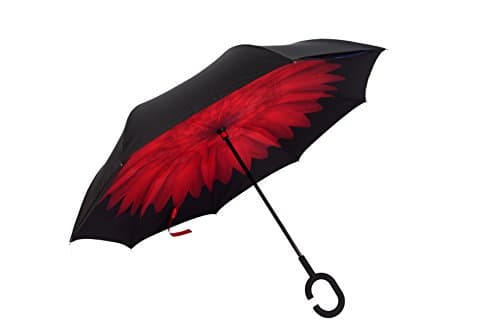 Reverse Double Layer Inverted Umbrellas, C-Shaped Handle Windproof UV Protection Umbrella for Car Rain Outdoor (Carmine)