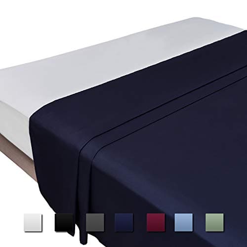COK Full Size Solid Blue Color Top Flat Sheet, Ultra Soft Polyester Microfiber Bed Sheet - Extra Breathable & Cooling Sheet - 1 Pack (Navy Blue, Full)