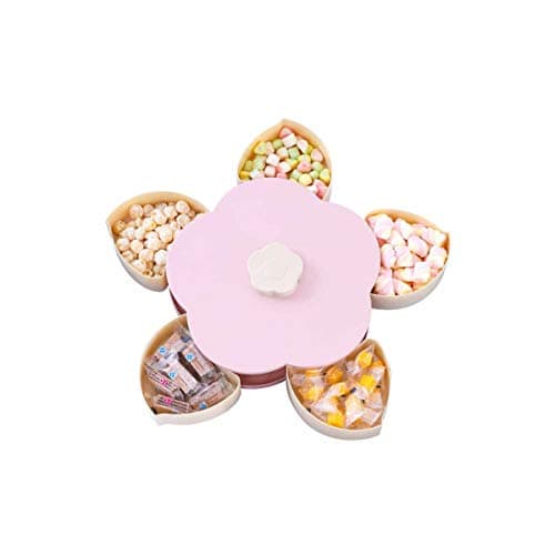 Fruit tray Double-layer Petal Rotating Melon Fruit Plate Shaking Sound Snack Plate Creative Living Room Pattern Home New Year Candy Dried Fruit Box Pink/Blue (Color : Pink, Style : Single layer)