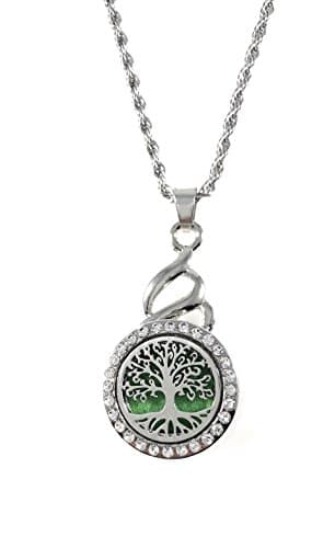 Snap Charm Pendant Necklace Tree Locket Aromatherapy Essential Oils Diffuser 18" Stainless Steel Chain 22mm Locket Charm Shown Included