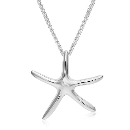 Sterling Silver Solid 3-D Large Size Starfish Charm And Necklace. (18" Inches)
