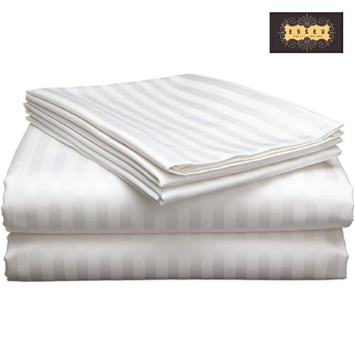 300 Thread Count 100% Cotton Sheet Set, Damask Stripe,Soft Sateen Weave, Deep Pockets,Home &amp; Hotel Collection,Luxury Bedding-Bestseller- Super Sale 100% Cotton, by ESSEU (King, White)