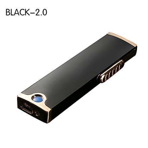 Boonfire MINI USB Rechargeable Double-sides Windproof Coil long battery life Slim Electronic Lighter Set with USB Charging Cable Gift box and No Gas Flameless Cigarette Lighter 2.0(gold)