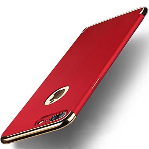 Iphone 7 Plus Case, 3-in-1, Scratch resistant, Ultra thin, Ultra Light, Anti-fingerprint, Shockproof Electroplate Frame, Excellent Grip Case with Classy Gold Trim- Smooth surface (Flaming Red)