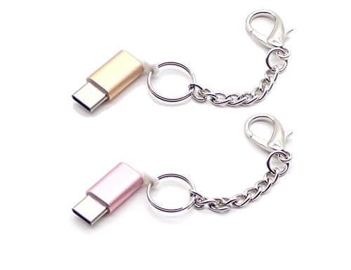 USB Type C to Micro USB Adapter 2-PACK Keychain - COSMOCAT USB to Type C Convert Kit 2 pcs (Gold & Pink)