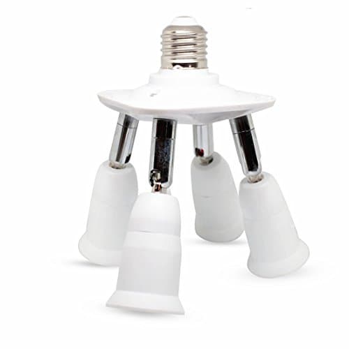 E27 4 Socket Adapter Converts E26 E27 LED Light Bulb Base 1 Socket into 4 ,Under 240W AC100-265V, 360 Degrees Adjustable , 180 Degree Bending , Standard Socket E27 LED Bulbs Universal Head for Home