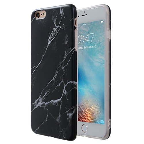 iPhone 6 Plus Case, Marble Stone Texture Slim Hybrid Hard Back + Soft TPU Bumper Protective Durable Case iPhone 6s Plus (Black 5.5)