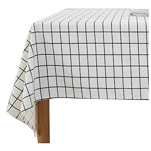 Toechmo Washable Classic Rectangular Cotton Linen White Check Tablecloth, Basic Everyday Tablecloth Dinner Picnic Table Cloth Home Decoration Assorted Size (55 Inch x 98 Inch)