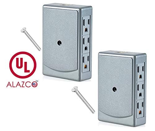 2pc ALAZCO Side Entry 6-Way Electrical Socket Outlet Splitter In-Wall Behind Furniture Desk Small Spaces Travel UL Listed - Comes with 2pc Screws 2" Long