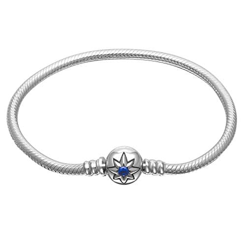925 Sterling Silver Basic Charm Bracelet Blue Star Clasp Snake Chain Bracelets,Xmas Mothers Gifts
