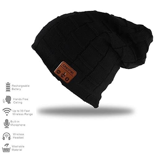 Bluetooth Beanie Hat Cap with Wireless Bluetooth Headphone Headset Earphone for Winter Sports Fitness Gym Exercise, by DeeFec (Big Grid-Black)