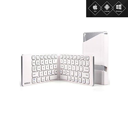 BOW Folding-Slim-Bluetooth-Keyboard with Holder, Folding Foldable Wireless Bluetooth Keyboard for Apple iPhone / iPad, Google Nexus, Samsung Galaxy, Android Tablets, 66 Keys, White Color