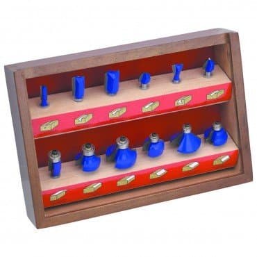 12 Piece C2 Tungsten Carbide Tip Router Bits Precision Ground 1/4'' Shanks Anti-kickback, Packed in wooden presentation case