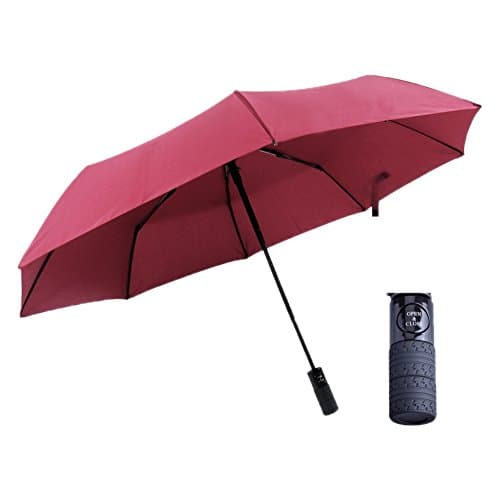Boksin Compact Auto Open &amp; Close Waterproof Windproof Creative Tire-like Handle Travel Umbrella