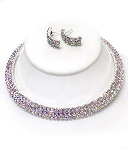 Three line rhinestone chocker necklace set (SAB)