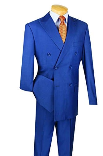Vinci Wool Feel 6 Button Double Breasted Solid Color Suit DC900-1-Blue-54R
