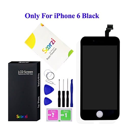LCD Display Touch Screen Digitizer for iPhone 6 (4.7 inch) Frame Assembly Replacement Part with Repair Tool Kit by Skerzi (Black)