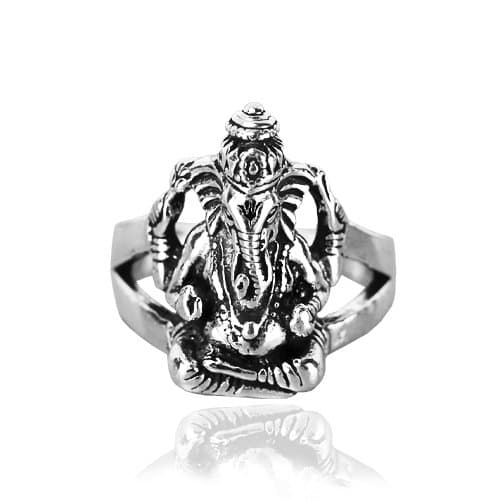 Solid .925 Sterling Oxidized Silver Ganesha Men Ring (sr608)