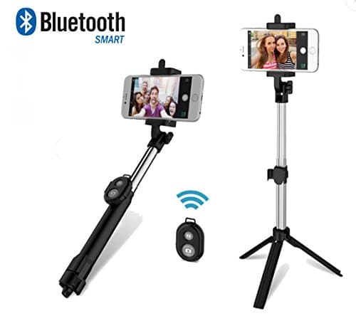 Bluetooth Selfie Stick Fully Adjustable and Extendable with Tripod and Remote Control For All Smartphones and Cameras.