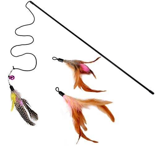 Itplus Kitten/Kitty Pet Toy Interactive Chaser Training Rod Cat Catcher Feather Wand Fishing Pole Teaser with Two Feather Refill Replacement