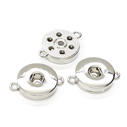 bcraftiz 5 pcs Silver Tone Simple 2 Loop Ends Connector with Focal Charm Interchangeable Snap Blank Base