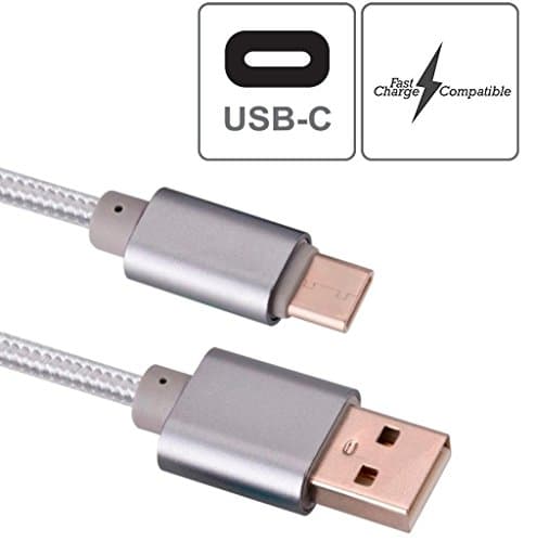 USB C Cable | 6ft Sturdy Braided Cable | Rapid Charge 2.4 Amps | Fast Speed 480Mbps | 56k Ohm Pull-Up Resistor | Silver Cable | Android Nexus Pixel Samsung LG HTC Huawei Oppo Motorola Macbook