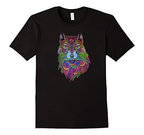 Mens Psychedelic Wolf Large Black