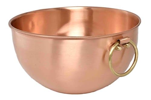 PureCopperware /100% Solid Copper Egg Whites Mixing Bowl / Heavy - 2.3lbs / Large - 10" diameter 6" Height / w Brass Rings Handles / 100% Handcrafted and Hand Finished