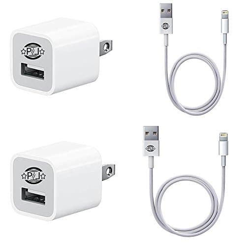 PHL 4 in 1 Combo 2 Usb Data Cables, 2 Wall Charger Compatible with Iphone 5/5c/5s/6/6plus,6s,6s Plus/Se/7/plus, Ipad Air/4/mini, Ipod Touch 5, Ipod Nano 7 (white)