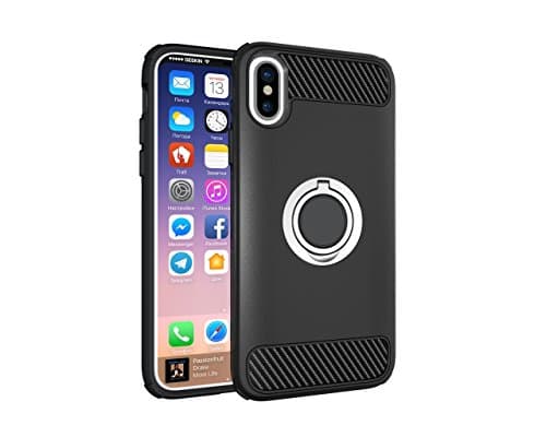 iPhone X / 10 Phone Case Protective Rugged Armor 3D Ring Case with 360 Degrees Ring Kickstand Magnetic Bracket Holster Dual Layer Anti Drop Scratch Phone Defender,iPhone X Case (Black)