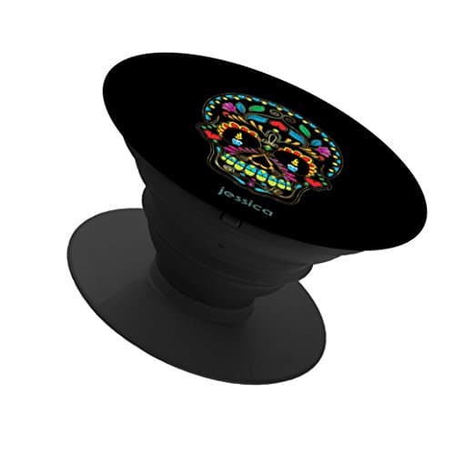 Multi Function Cell Phone Holder Finger Holder Expanding Stand and Grip Pop Mount Sockets for smartphone and tablet(black)-colorful sugar skull burning candles