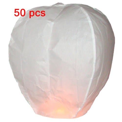 50pc Fire Sky Lantern (Kongming Lantern) White