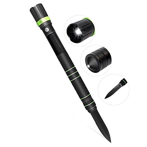 Tactical Flashlight Knife with Adjustable Torch Zoomable Multifunctional LED Rechargeable Emergency Flash Light Self Defense Survival Knife for Camping, Hiking,Travel (Metal)