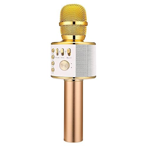 Cheryu Wireless Bluetooth Karaoke Microphone for iPhone/Android/iPad/Sony/TV/PC and All Smartphone, Portable Handheld 3-in-1 Multi-function karaoke Mic for Kids,Adults,Men,Women(Gold)