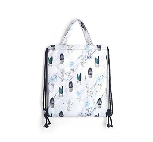 Backpack Drawstring Backpack Drawstring bags Gym Bag Lightweight Waterproof Tote Bags Sackpack for Shopping Yoga Gym Hiking Swimming Travel Beach (Little White Cactus)