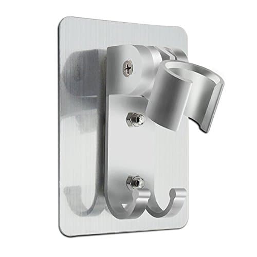 Adjustable Shower Head Holder Wall Mount Bracket with 2 Hanger Hooks, Aluminum Alloy,Super Heavy Duty, Strong Adhesive for Bathroom