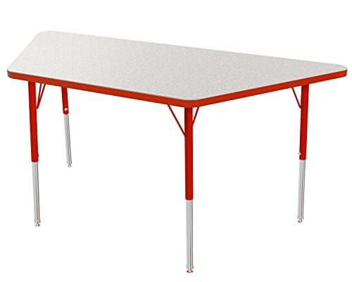 Marco Group Trapezoid Adjustable Activity Table, 24" Width x 48" Length, Gray Glace, Red Trim, Standard Legs