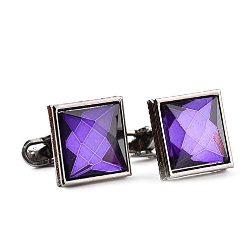 RevoLity Geometric Shape Solid Men’s Diamond Crystal Cuff Links Wedding Meeting Party Christmas Gift Suit Shirt Cufflinks (Purple Square)