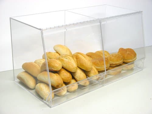 Bulk Bread Storage Display Case 2 Containers for Deli or Convenience Stores, Bakery Sandwich Pastry Donut or bagel with removable crumb cleanout