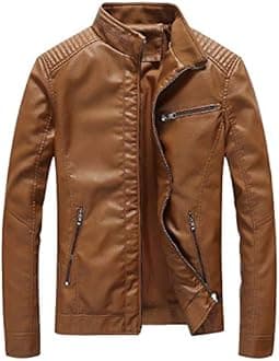 Leather Jacket Men Black Slim Fit Motorcyle Lightweight