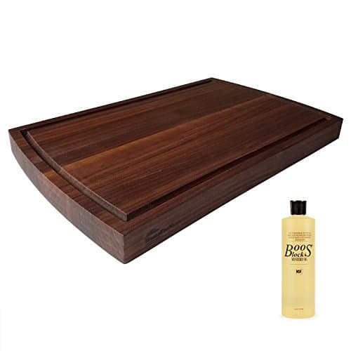 HomeProShops 1-1/2" x 12" x 19" Solid Walnut Wood Butcher Block Cutting Board w Curved Ends and Juice Groove Channel 1 Side plus (1) 16 oz Bottle John Boos MYSB Mystery Oil Included - Reversible