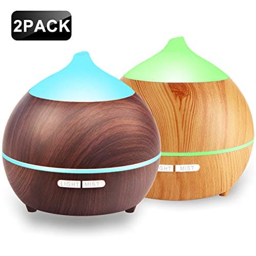 2PACK Essential Oil Diffuser, Iextreme 250ml Wood Grain diffuser With Auto Shut Off, 8 Colorful LED Light, Adjustable Mode Aroma Diffuser For Baby, Yoga, Spa, Home, Office …