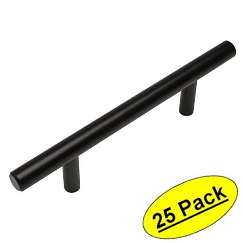 25 Pack - Cosmas 404-030FB Flat Black Solid Steel Construction 3/8 Inch Slim Line Euro Style Cabinet Hardware Bar Pull - 3" Inch (76mm) Hole Centers