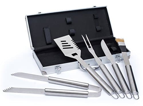 Complete BBQ Grill Tools Kit. Barbecue Tool Set W/ Case. Utensils Accessories for Grilling a Veggie or Meat Burgers Like a Chef. Knife, Tongs, Spatula, Brush, Fork. Birthday for Men