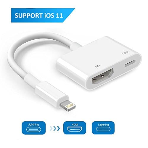 Lightning to HDMI Adapter, Lightning Digital AV Adapter, Sync Screen HDMI Connector 1080P with Lightning Charging Port for iPhone, iPad and iPod Models Support iOS 11-[Power Supply Needed]