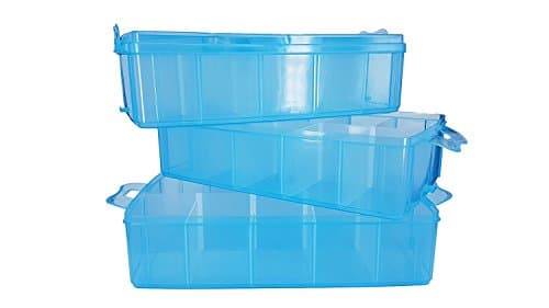 XXL PapiMax minifigure display box 3 stackable Storage 30 compartments 27 dividers Box clear blue (Blue)