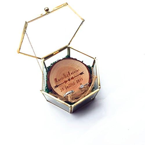 Personalized Rustic Ring Box, Moss Ring Box, Geometric Wedding Band Box, Ring Bearer Box, Glass Jewelry Box, Bridesmaids Proposal Box